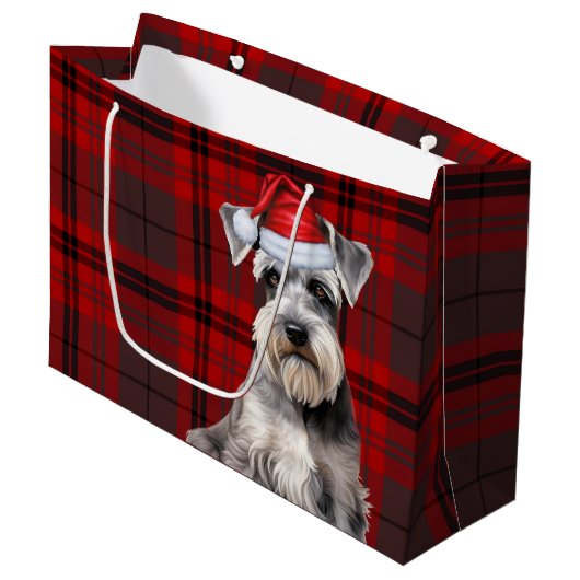 Red Plaid Schnauzer Dog Lover Holiday Groot Cadeauzakje (Voorkant Gekanteld)