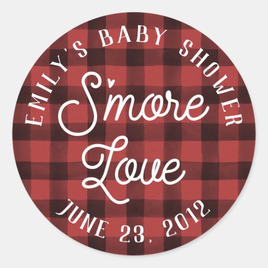 Red Plaid S'more Liefde Baby shower Favor Sticker (Voorkant)