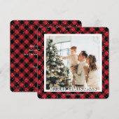 Red Plaid Sneeuwfoto Vrolijk Kerstfeest Feestdagenkaart (Voorkant / Achterkant)