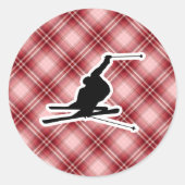Red Plaid Sneeuwskiën Ronde Sticker (Voorkant)