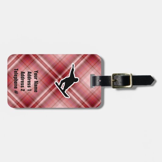 Red Plaid Snowboarden Bagagelabel (Voorkant horizontaal)