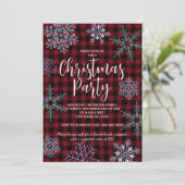 Red Plaid Snowflakes Kerstfeest Kaart (Staand voorkant)