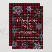 Red Plaid Snowflakes Kerstfeest Kaart (Voorkant / Achterkant)