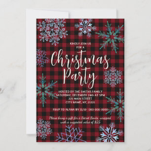 Red Plaid Snowflakes Kerstfeest Kaart
