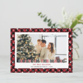 Red Plaid Stars geloven foto kerst Kaart (Staand voorkant)
