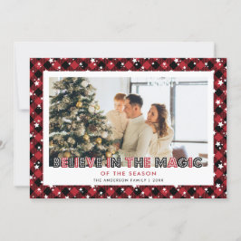 Red Plaid Stars geloven foto kerst Kaart