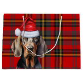 Red Plaid Tan en Black Coonhound Lover Holiday Groot Cadeauzakje (Voorkant)