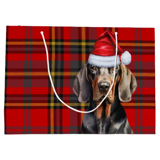 Red Plaid Tan en Black Coonhound Lover Holiday Groot Cadeauzakje (Achterkant)