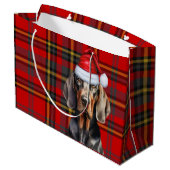 Red Plaid Tan en Black Coonhound Lover Holiday Groot Cadeauzakje (Achterkant Gekanteld)
