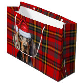 Red Plaid Tan en Black Coonhound Lover Holiday Groot Cadeauzakje (Voorkant Gekanteld)