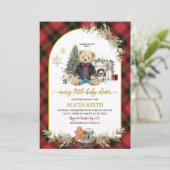 Red Plaid Tartan Christmas Luxury Boy Bear  Kaart (Staand voorkant)