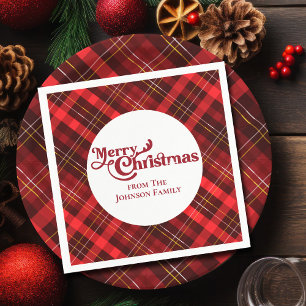 Red Plaid Tartan Merry Christmas Custom Party Servet