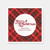 Red Plaid Tartan Merry Christmas Custom Party Servet (Voorkant)