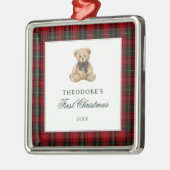 Red Plaid Teddy Bear Baby First Christmas Metalen Ornament (Links)