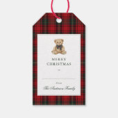 Red Plaid Teddy Bear Christmas Cadeaulabel (Voorkant)