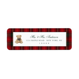 Red Plaid Teddy Bear Christmas Etiket