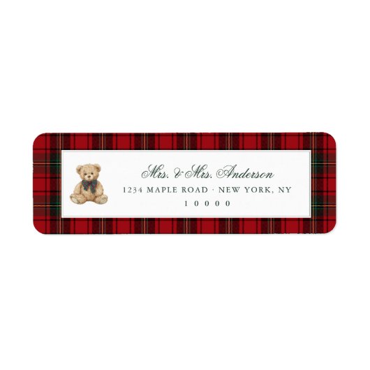 Red Plaid Teddy Bear Christmas Etiket (Voorkant)