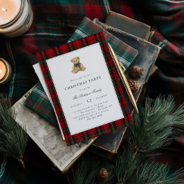 Red Plaid Teddy Bear Christmas Party Kaart