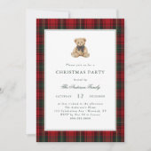 Red Plaid Teddy Bear Christmas Party Kaart (Voorkant)