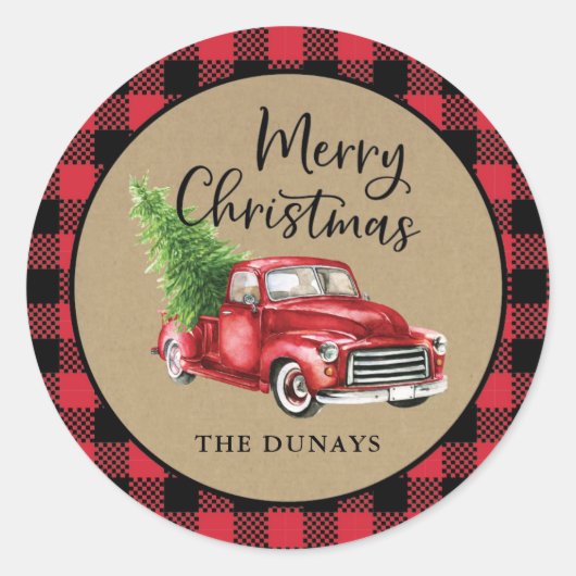 Red Plaid Truck Kerst sticker (Voorkant)
