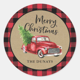 Red Plaid Truck Kerst sticker