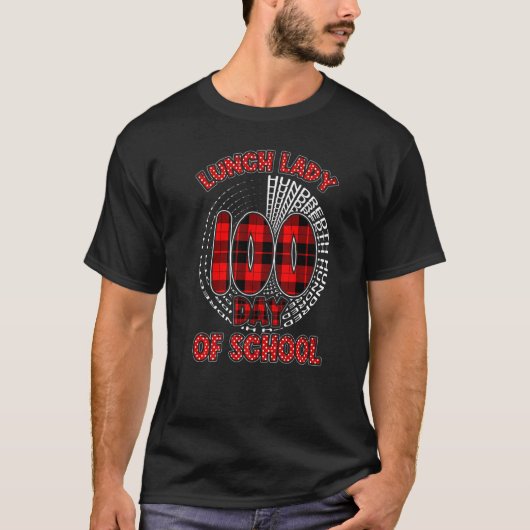 Red Plaid Typography 100th day of School Lunch Lad T-shirt (Voorkant)