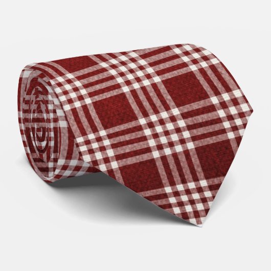 Red Plaid Unique Design Stropdas (Opgerold)