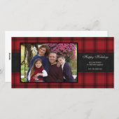 Red Plaid Vakantie Fotokaart Feestdagenkaart (Voorkant / Achterkant)