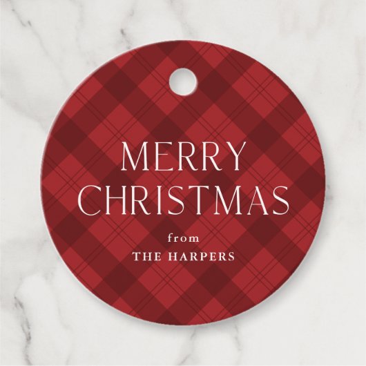Red Plaid Vrolijk Kerstcadeau Bedankjes Labels (Voorkant)