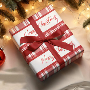 Red Plaid Vrolijk Kerstfeest   suikerriet Cadeaupapier