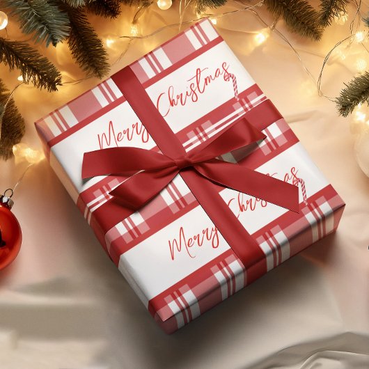 Red Plaid Vrolijk Kerstfeest | suikerriet Cadeaupapier