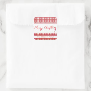 Red Plaid Vrolijk Kerstfeest suikerriet Vierkante Sticker