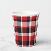 Red Plaid Vrolijke Kerst Papier Cups Papieren Bekers (Achterkant)