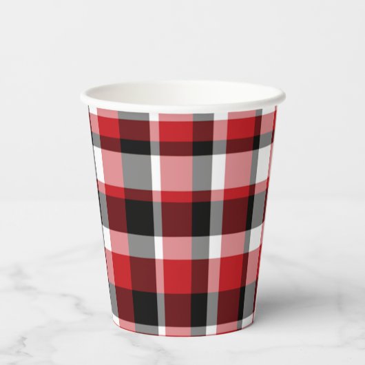 Red Plaid Vrolijke Kerst Papier Cups Papieren Bekers (Achterkant)