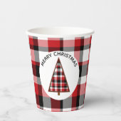 Red Plaid Vrolijke Kerst Papier Cups Papieren Bekers (Voorkant)