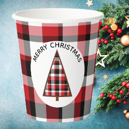 Red Plaid Vrolijke Kerst Papier Cups Papieren Bekers