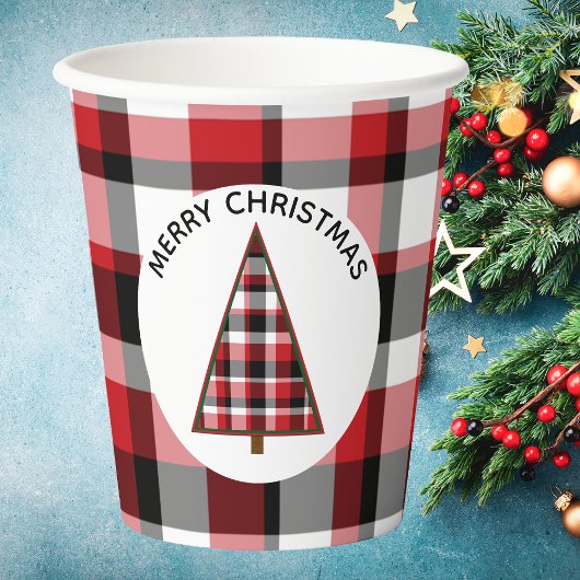 Red Plaid Vrolijke Kerst Papier Cups Papieren Bekers
