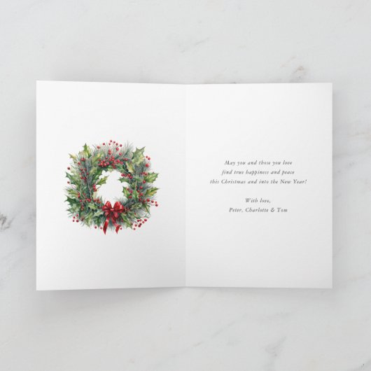 Red Plaid Waterverf Deer Vrolijk Kerstfeest Feestdagen Kaart (Binnen)