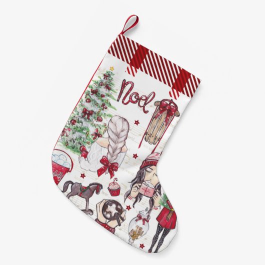 Red |Plaid Waterverf kerstelementen Kleine Kerstsok (Voorkant (Hangend))