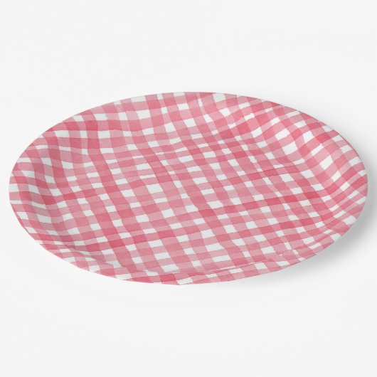 Red Plaid Waterverf picknick Papieren Bordje (Gekanteld)