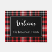 Red Plaid Welkom Monogrammed familienaam Deurmat (Voorkant)