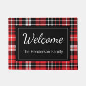 Red Plaid Welkom Monogrammed familienaam Doorma Deurmat (Voorkant)