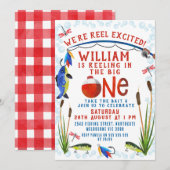 Red Plaid We're Reel Opgewonden Vist 1e Verjaardag Kaart (Voorkant / Achterkant)