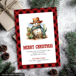 Red Plaid Western Country Christmas Card Feestdagenkaart