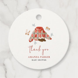 Red Plaid Winter Kleding baby shower Dank u Bedankjes Labels
