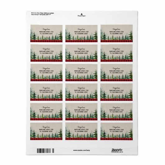 Red Plaid Woodland Forest houthakker adreslabel Etiket (Full Sheet)