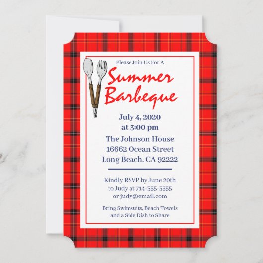 Red Plaid Zomer BBQ Uitnodiging (Voorkant)