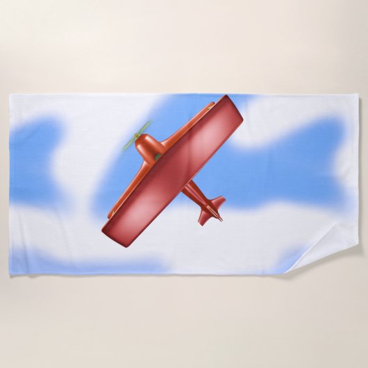 Red Plane Aviation Sky Blue Clouds Strandlaken (Voorkant)