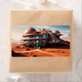 Red Planet Mansion – AI futuristische woestijnvill Etiket (Insitu)