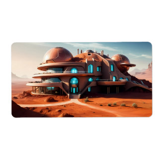 Red Planet Mansion – AI futuristische woestijnvill Etiket
